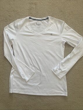 Champion White V‑Neck Long Sleeve Athletic Top